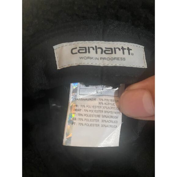 Carhartt WIP Sherpa Bucket Hat Men's M/L Black Fleece Fuzzy Logo Streetwear - Picture 2 of 2